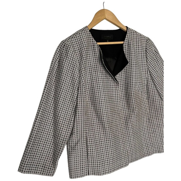 Talbots Womens Size 14 Blazer Hidden Buttons Square Print Lined Black - Picture 3 of 12